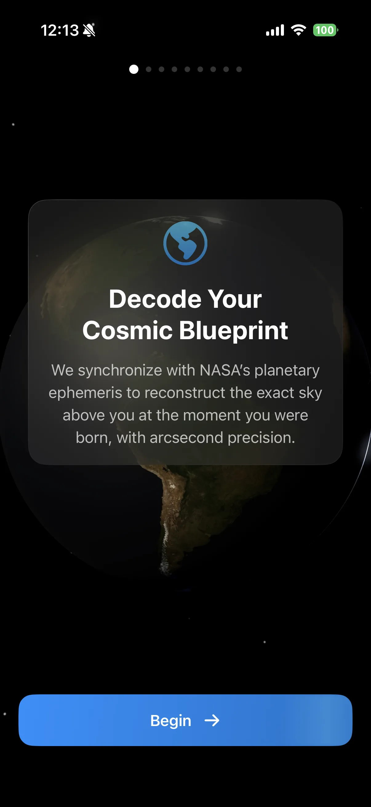 Natal chart calculated with astronomical precision